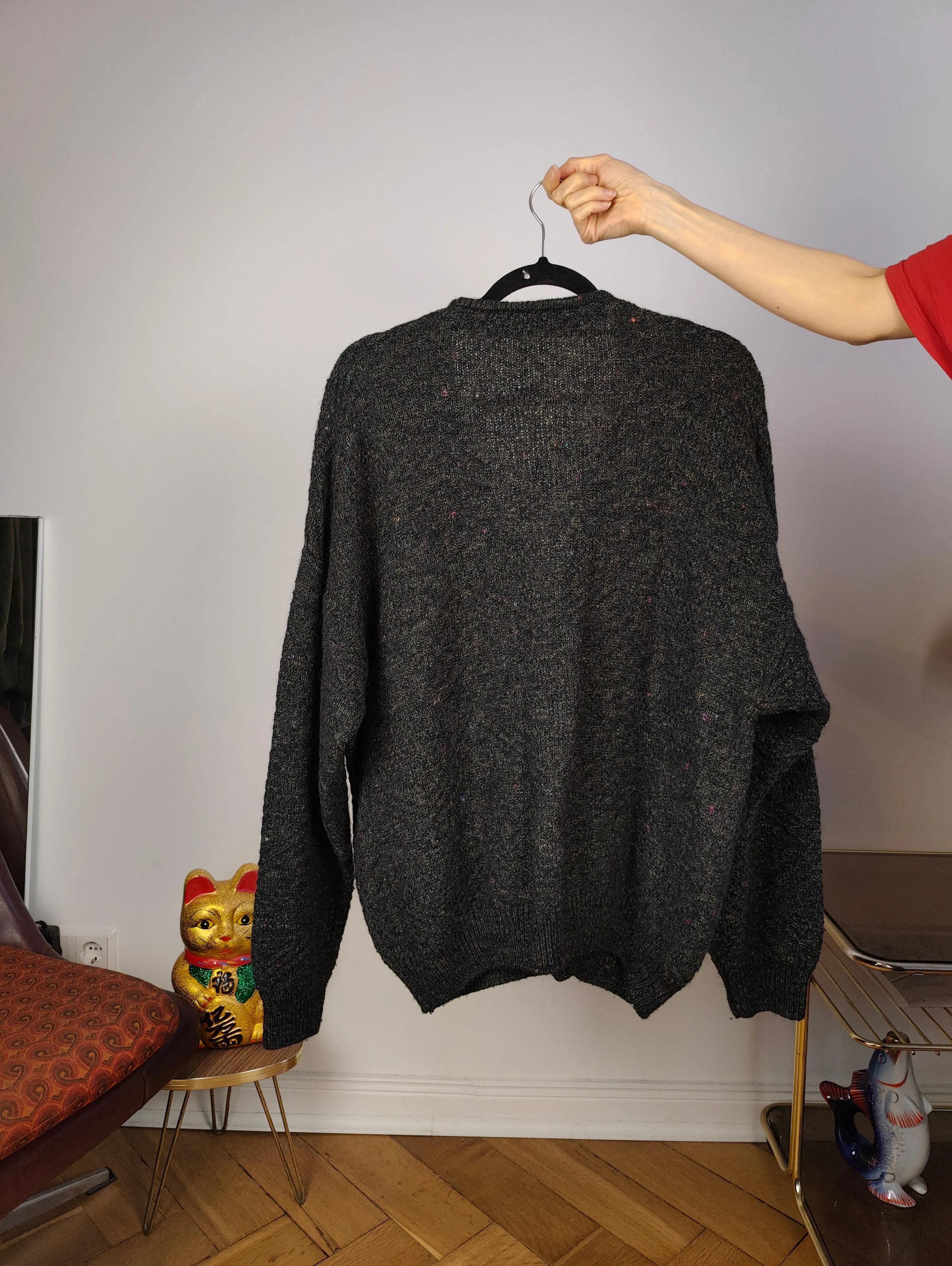 Vintage alpaca wool cardigan M L | grey thick knit knitted sweater jacket women