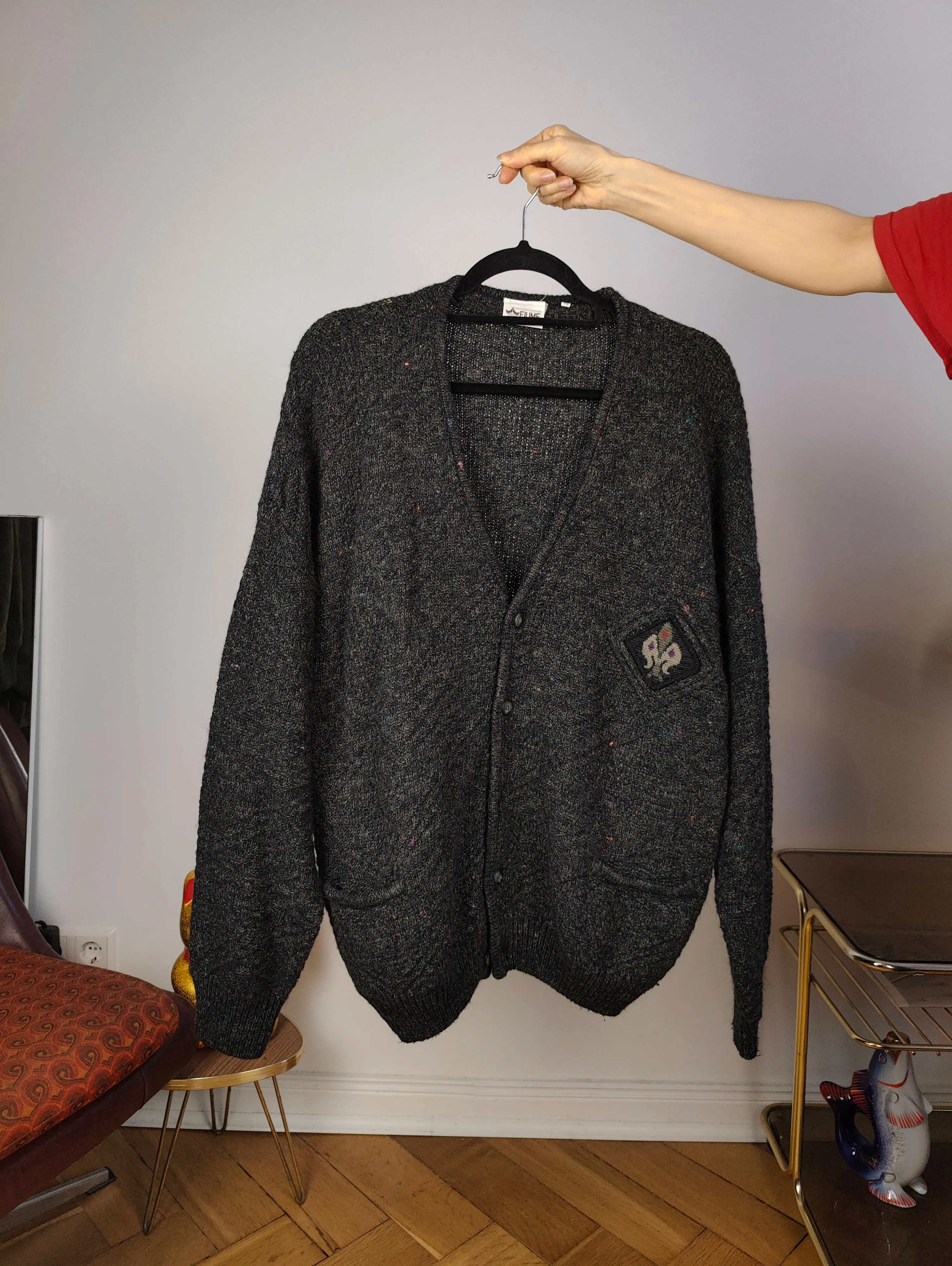 Vintage alpaca wool cardigan M L | grey thick knit knitted sweater jacket women