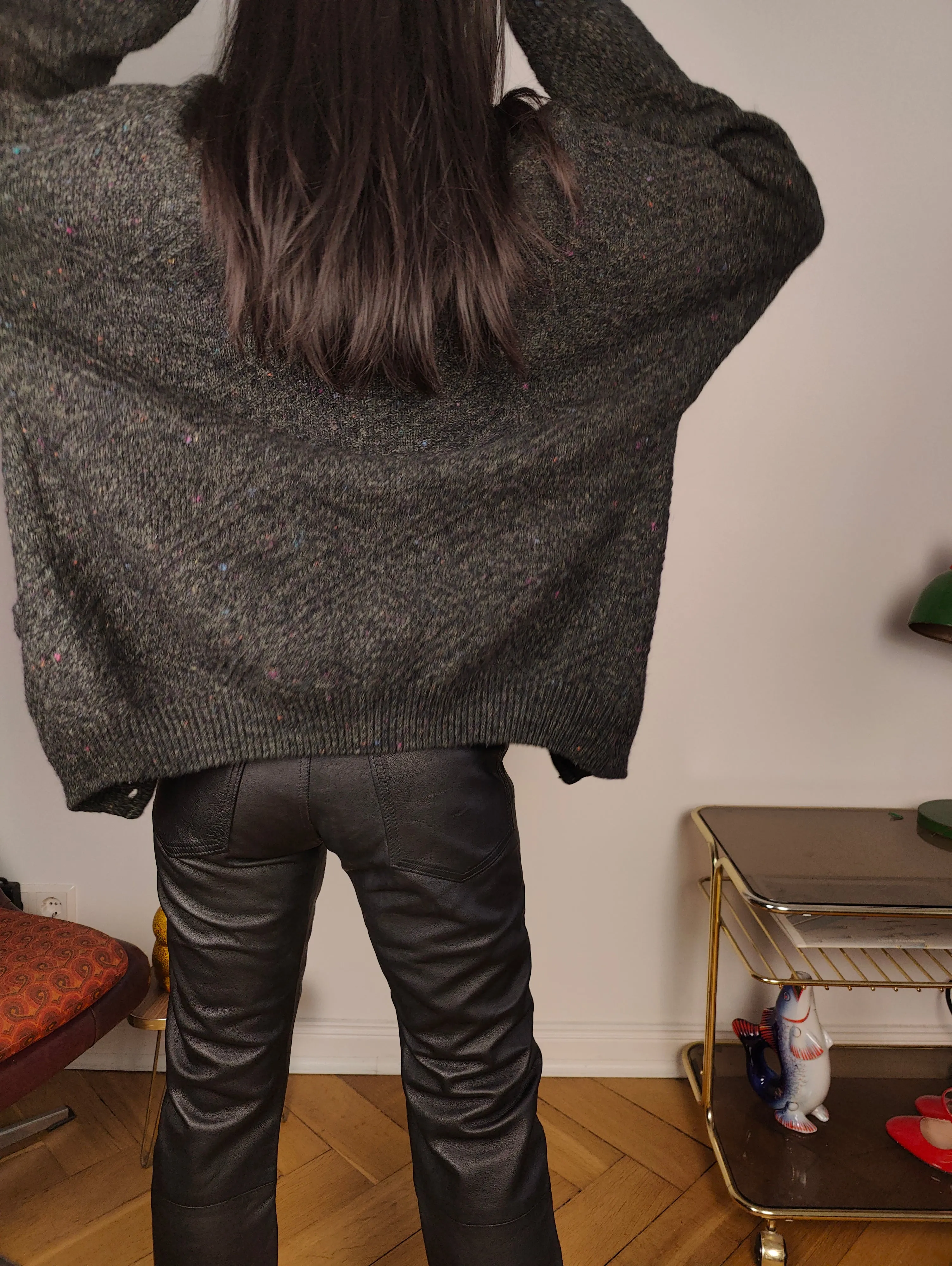 Vintage alpaca wool cardigan M L | grey thick knit knitted sweater jacket women