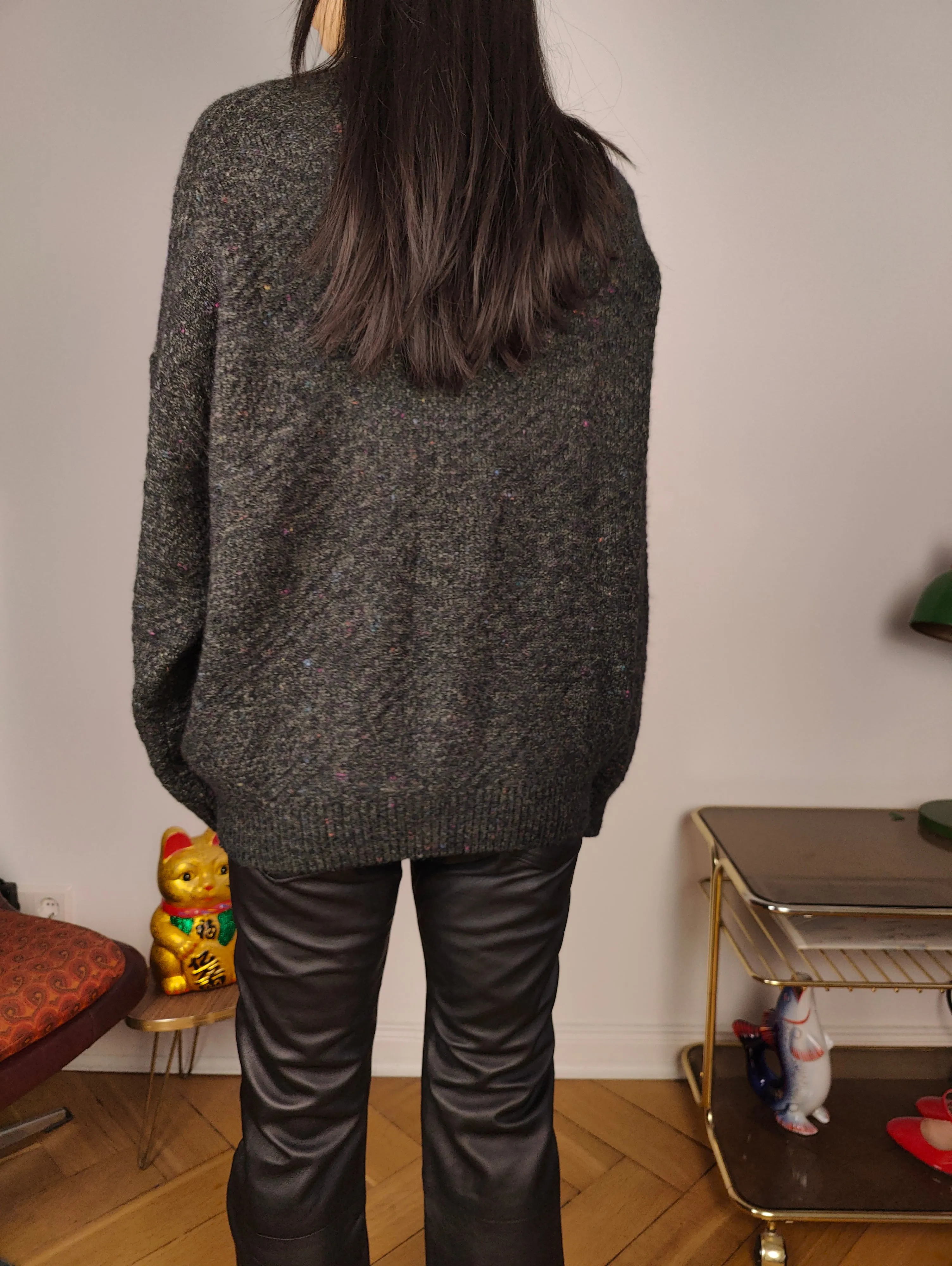 Vintage alpaca wool cardigan M L | grey thick knit knitted sweater jacket women