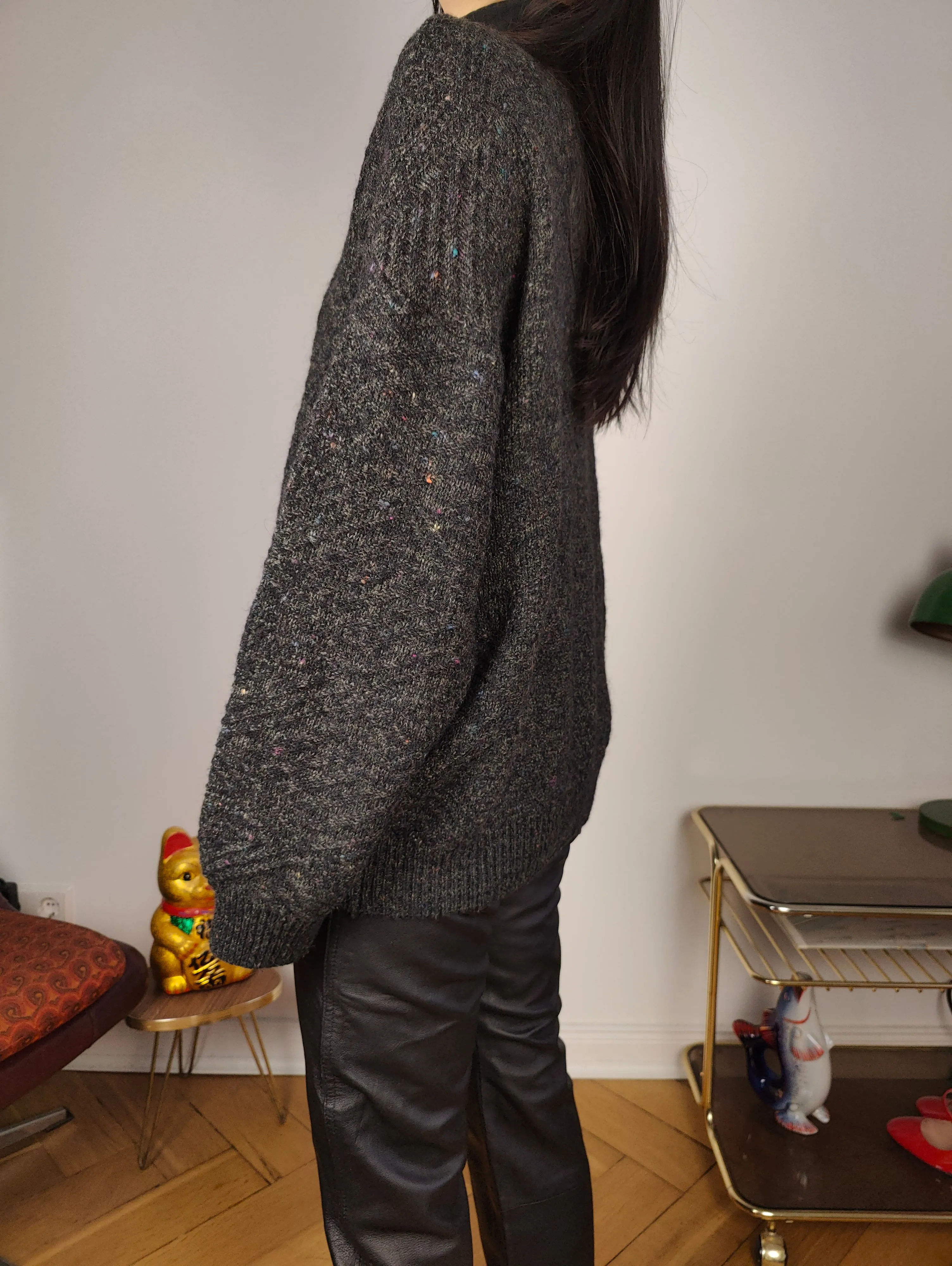 Vintage alpaca wool cardigan M L | grey thick knit knitted sweater jacket women