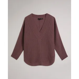 Women Wmk-Lerissa-Engineered Slouchy V Neck Sweater - Taupe