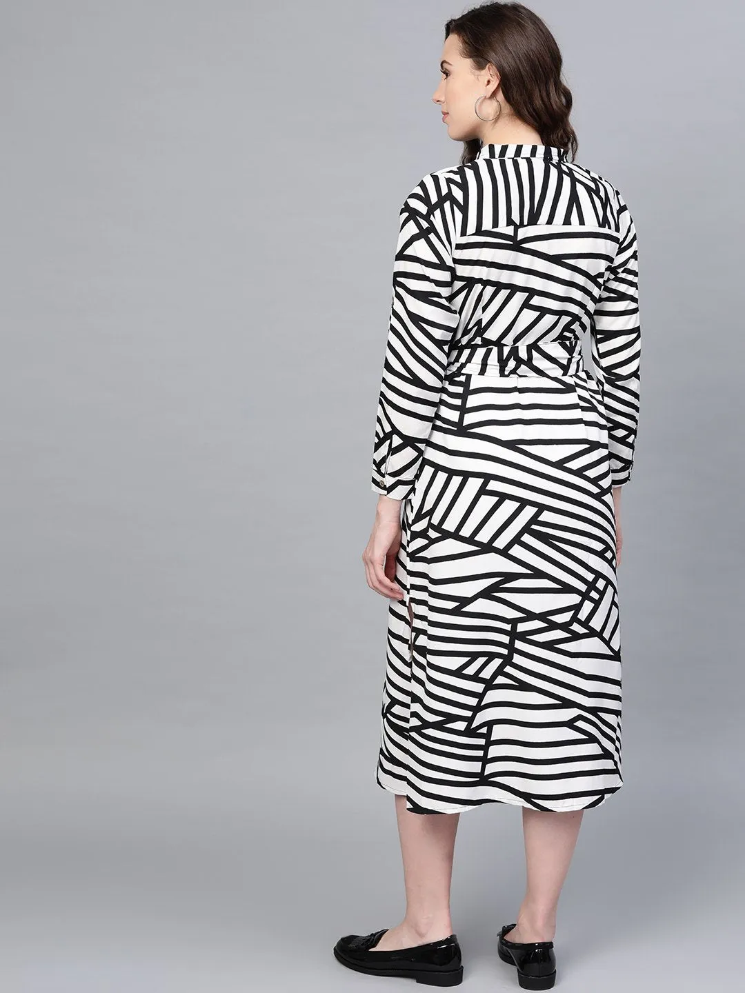 Women's Black Printed Casual Polyester Dress