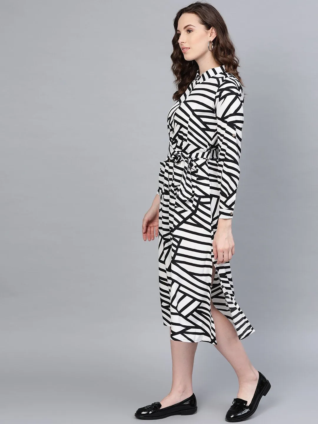Women's Black Printed Casual Polyester Dress