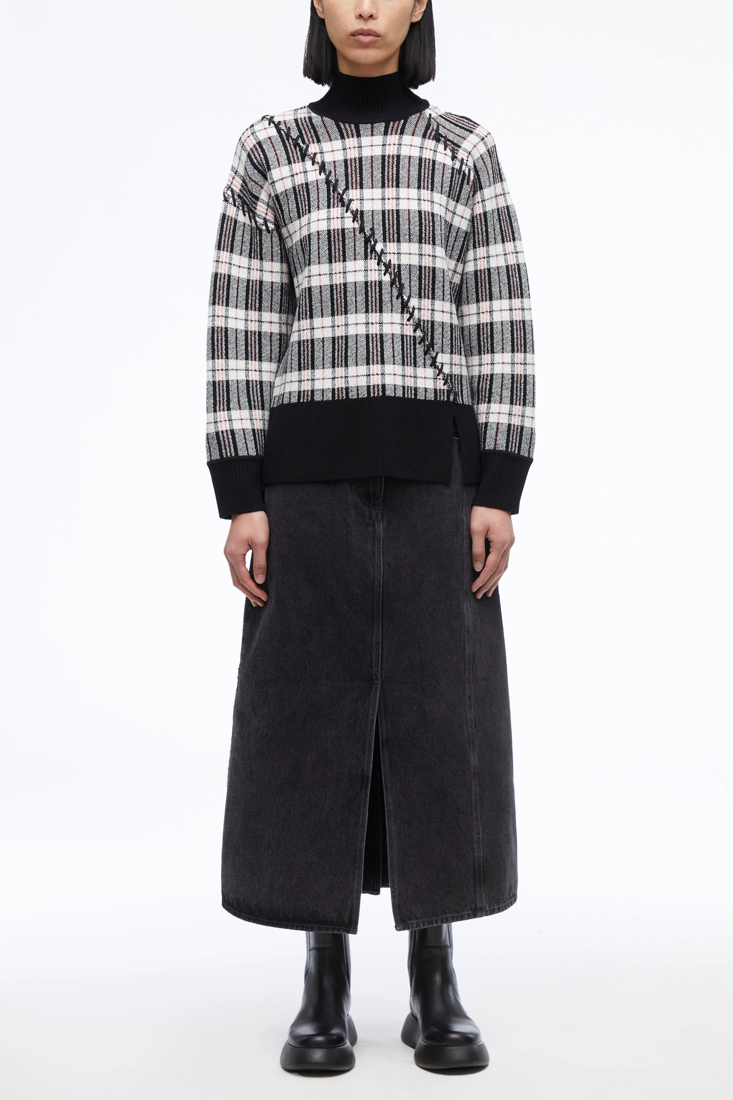Wool Plaid Jacquard Oversized Sweater